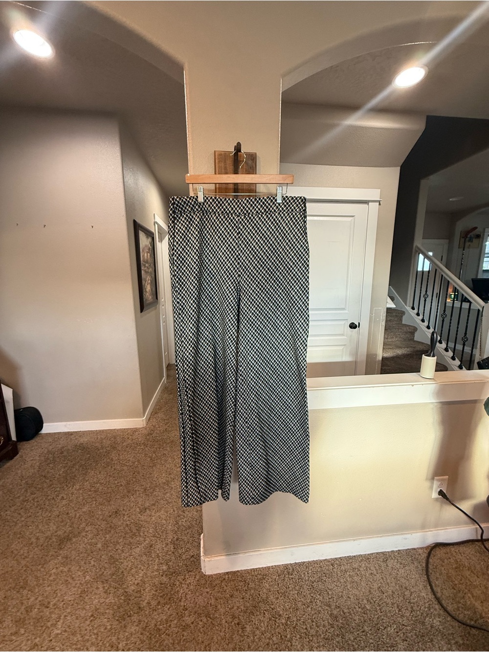 Spanx High-Rise Wide-Leg Plaid prefectFit Ponte Trousers in Black and White - Picture 2 of 7